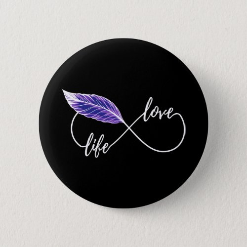 Yoga _ Love Life Eternity Symbol With Feather Blue Button