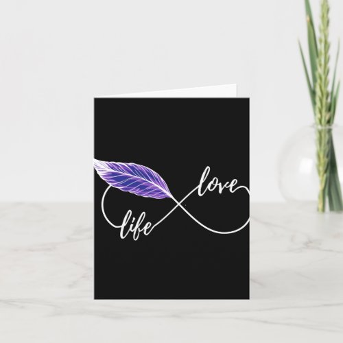 Yoga _ Love Life Eternity Symbol With Feather Blue Card