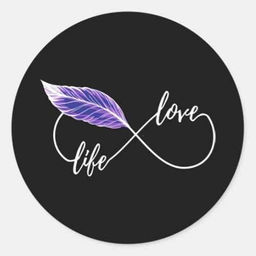 Yoga _ Love Life Eternity Symbol With Feather Blue Classic Round Sticker