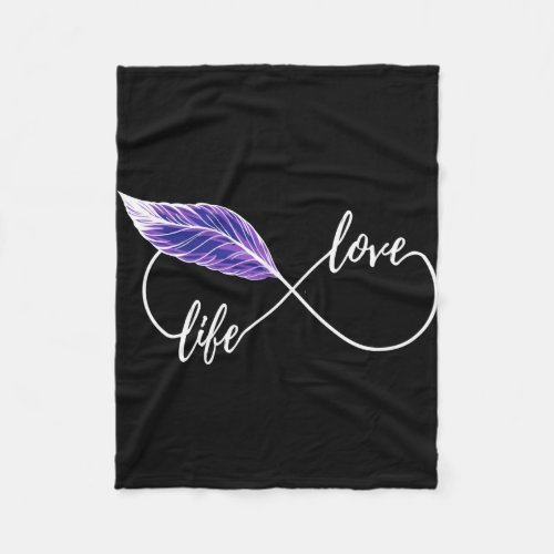 Yoga _ Love Life Eternity Symbol With Feather Blue Fleece Blanket