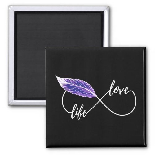 Yoga _ Love Life Eternity Symbol With Feather Blue Magnet