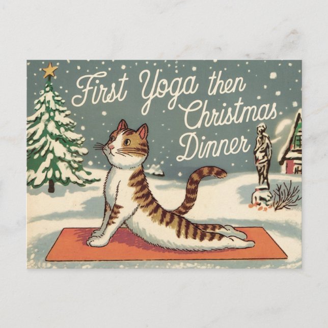 Yoga lover Christmas Vintage Cat Postcard (Front)