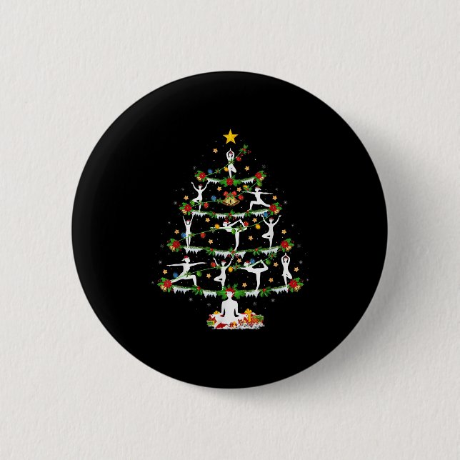 Yoga Lover Xmas Lighting Yoga Christmas Tree  Button (Front)
