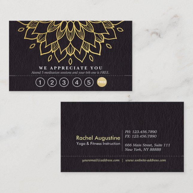 Yoga Loyalty 6 Punch Gold Mandala & Black Leather Card (Front/Back)