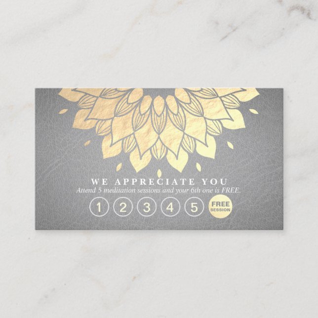 Yoga Loyalty 6 Punch Gold Mandala Gray Leather Card (Front)