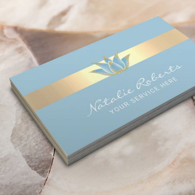 Yoga Massage Therapy Modern Blue Lotus Flower Business Card (Creator Uploaded)