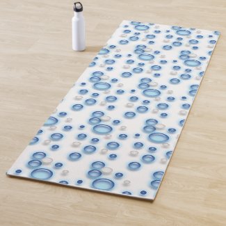 Yoga Mat - Bubbles in Blue and White