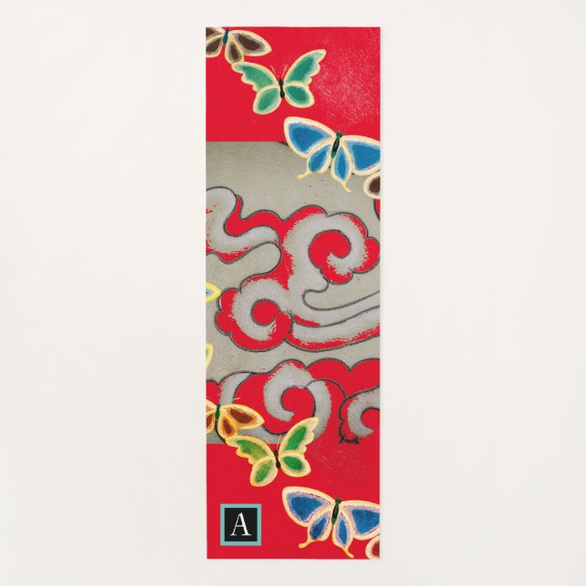 YOGA MAT JAPANESE CLOUDS BUTTERFLIES DIY INITIAL (Front)