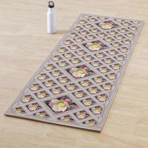 Yoga Mat with Pretty Pink Hellebores