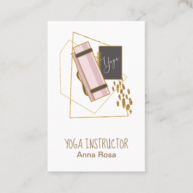 *~* Yoga Mat Yoga Instructor Polygon Glitter Gold Business Card (Front)