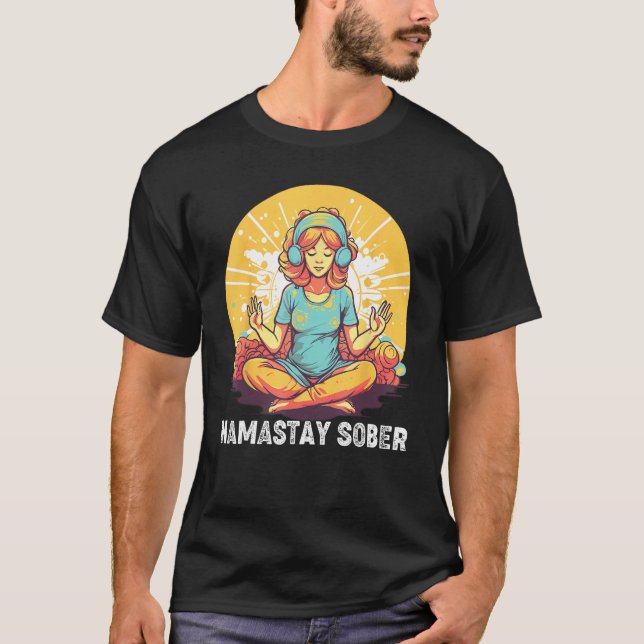 Yoga Meditate Exhale Inhale Tipsy Drinking Namasta T-Shirt (Front)