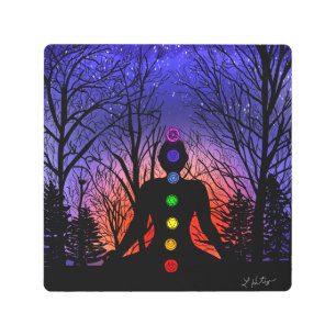 Yoga Meditating in the Park   Sunset and Trees Metal Print