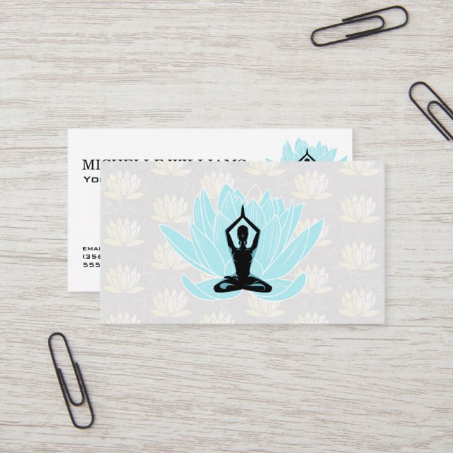Yoga Meditation | Blue Lotus Flower Pattern Business Card (Front/Back In Situ)