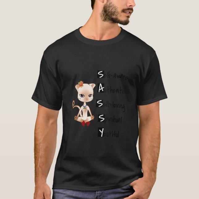 Yoga & Meditation Cat Sassy T-Shirt (Front)