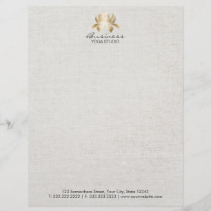 Yoga & Meditation Elegant Gold Lotus Faux Linen Letterhead