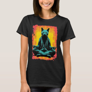Yoga Meditation Funny Black Cat T-Shirt
