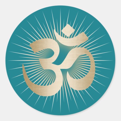 Yoga  Meditation Gold Rays Om Mantra Elegant Classic Round Sticker