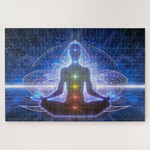 YOGA MEDITATION IN LOTUS POSITION WITH CHAKRA JIGSAW PUZZLE