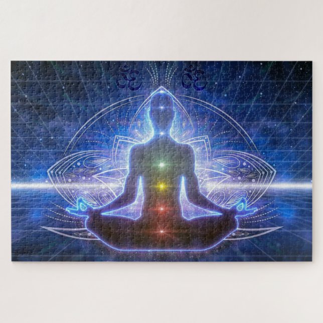 YOGA MEDITATION IN LOTUS POSITION WITH CHAKRA JIGSAW PUZZLE (Horizontal)