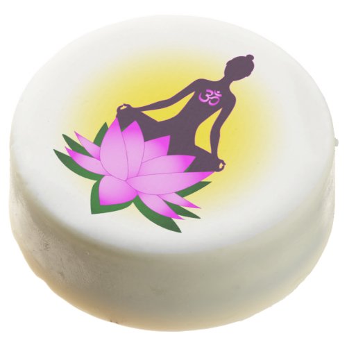 Yoga meditation in pink lotus flower chocolate covered oreo