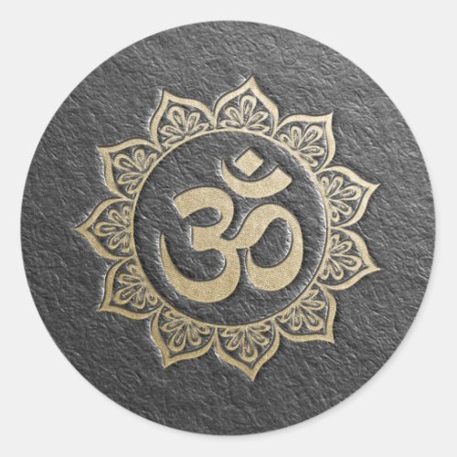 YOGA Meditation Instructor Black  Gold OM Mandala Classic Round Sticker