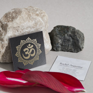 YOGA Meditation Instructor Black Gold OM Mandala Square Business Card
