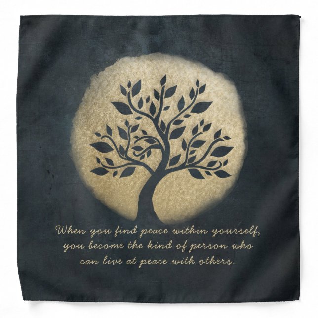 Yoga Meditation Instructor Black Gold Tree Quotes Bandana (Front)