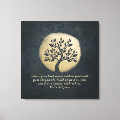 Yoga Meditation Instructor Black Gold Tree Quotes Canvas Print