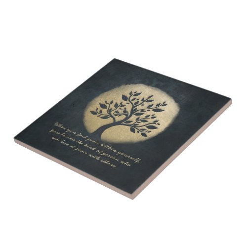 Yoga Meditation Instructor Black Gold Tree Quotes Ceramic Tile