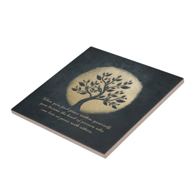 Yoga Meditation Instructor Black Gold Tree Quotes Ceramic Tile (Side)