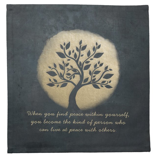 Yoga Meditation Instructor Black Gold Tree Quotes Cloth Napkin (Front)