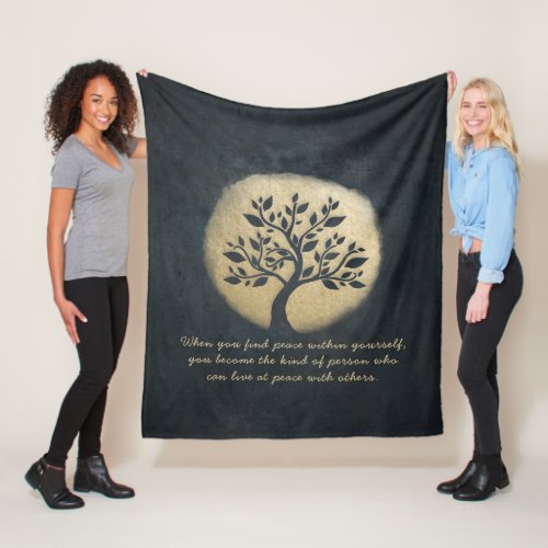 Yoga Meditation Instructor Black Gold Tree Quotes Fleece Blanket