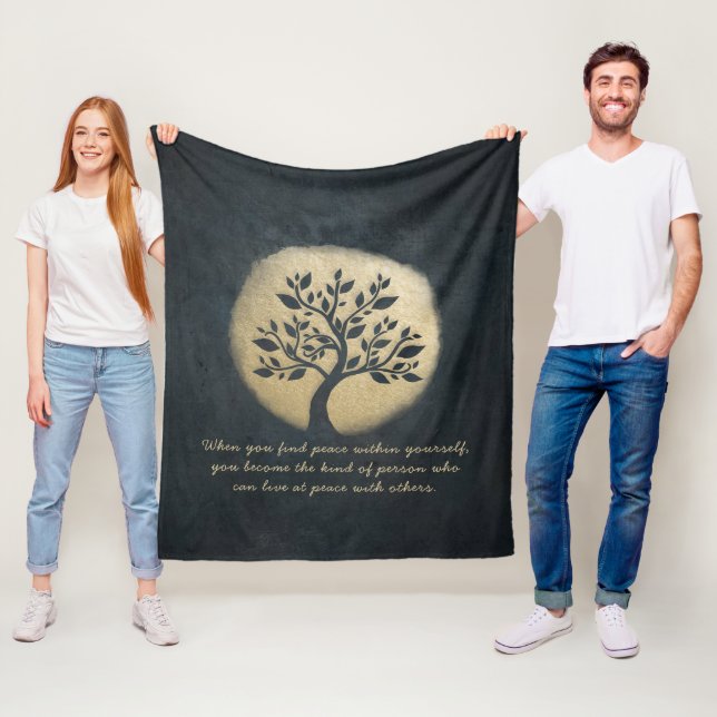 Yoga Meditation Instructor Black Gold Tree Quotes Fleece Blanket (In Situ)