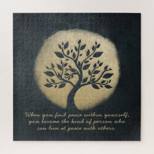 Yoga Meditation Instructor Black Gold Tree Quotes Jigsaw Puzzle