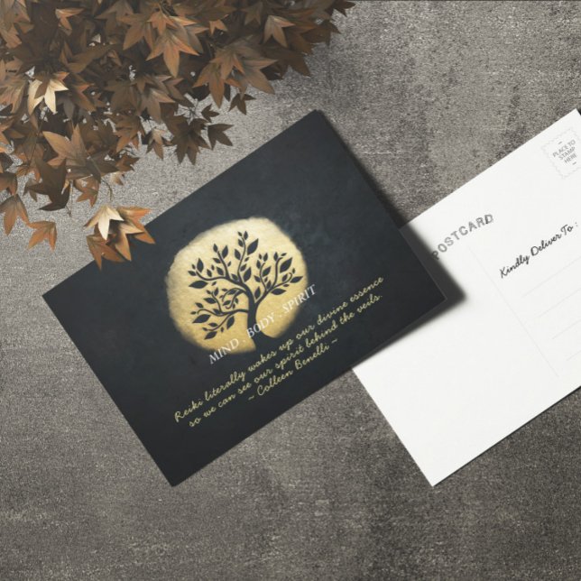 Yoga Meditation Instructor Black Gold Tree Quotes Postcard (Creator Uploaded)