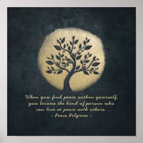 Yoga Meditation Instructor Black Gold Tree Quotes Poster