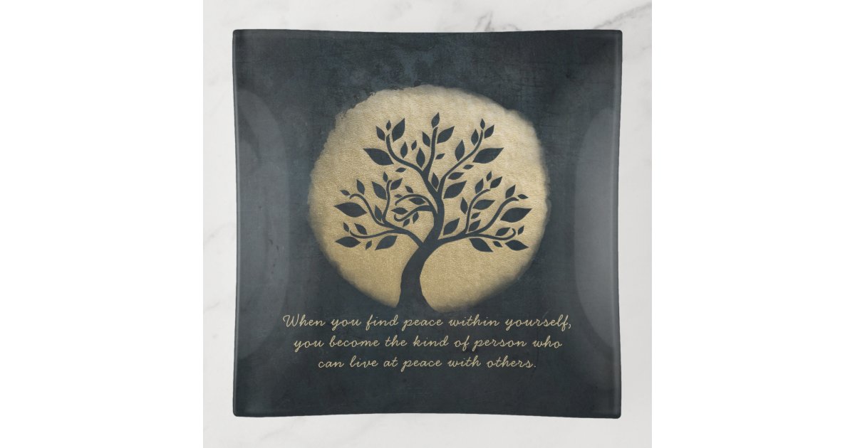 Yoga Meditation Instructor Black Gold Tree Quotes Trinket Trays Zazzle Com