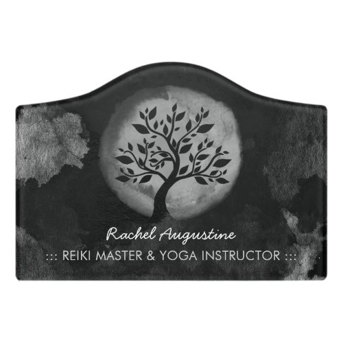 Yoga Meditation Instructor Black  White Tree Logo Door Sign
