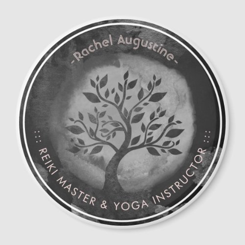 Yoga Meditation Instructor Black  White Tree Logo Magnet