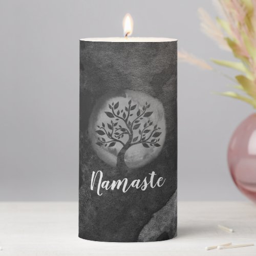 Yoga Meditation Instructor Black  White Tree Logo Pillar Candle