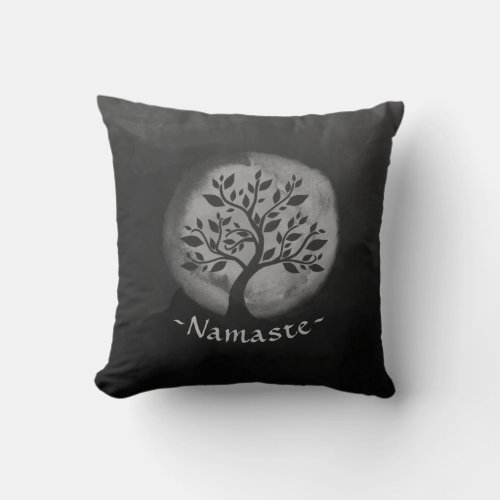 Yoga Meditation Instructor Black  White Tree Logo Throw Pillow