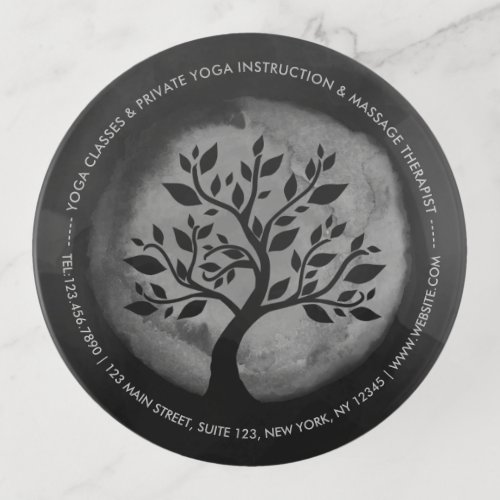 Yoga Meditation Instructor Black  White Tree Logo Trinket Tray