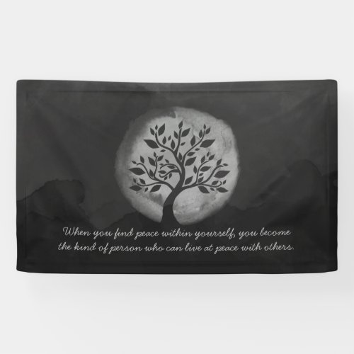 Yoga Meditation Instructor Black White Tree Quote Banner