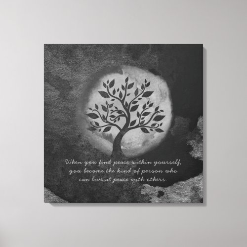 Yoga Meditation Instructor Black White Tree Quote Canvas Print