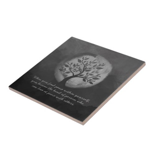 Yoga Meditation Instructor Black White Tree Quote Ceramic Tile