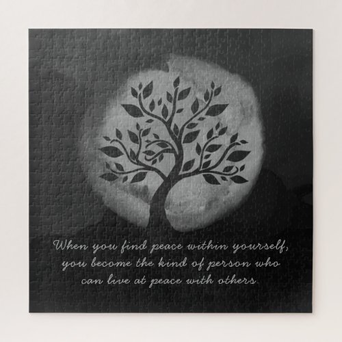 Yoga Meditation Instructor Black White Tree Quote Jigsaw Puzzle