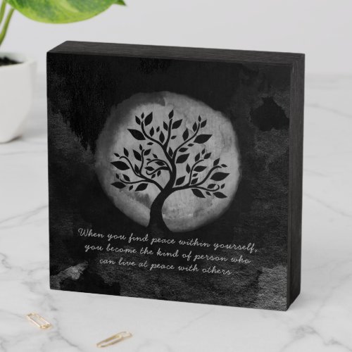 Yoga Meditation Instructor Black White Tree Quote Wooden Box Sign