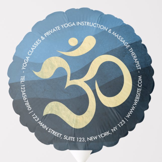 Yoga Meditation Instructor Blue and Gold OM Symbol Balloon (Front)
