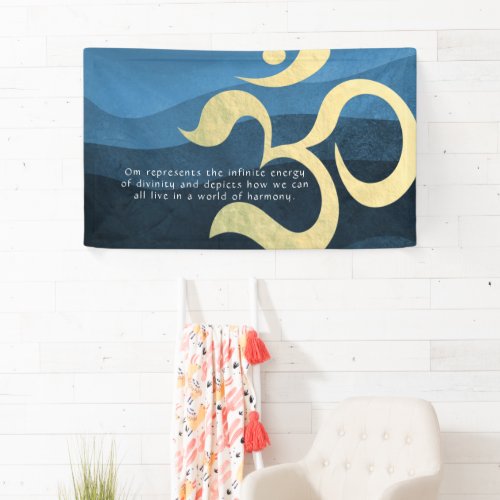 Yoga Meditation Instructor Blue and Gold OM Symbol Banner