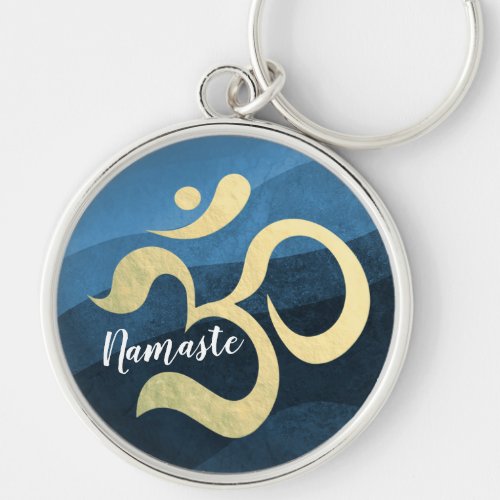 Yoga Meditation Instructor Blue and Gold OM Symbol Keychain